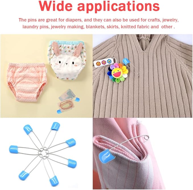 50 PCS Safety Pin 54mm/2.2in Baby Diaper Pins for Cloth Plastic Head Baby Pins for Diapers Stainless Steel Cloth Pins with Locking Closures Nappy Pin for Crafts（DT/Blue）