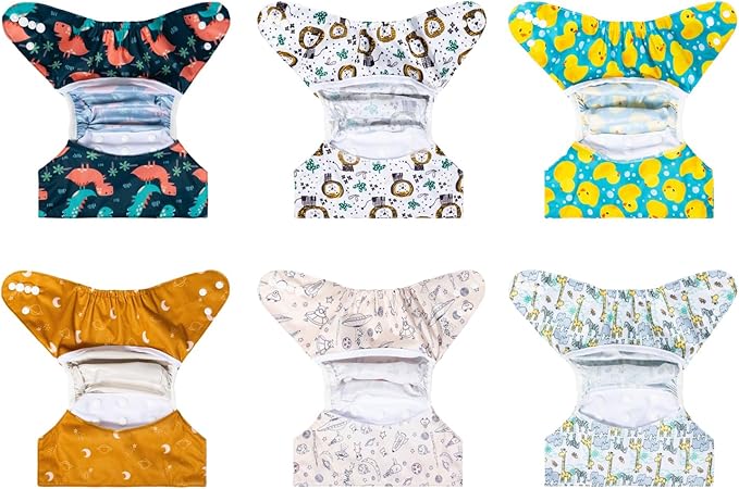 ALVABABY 6pcs Cloth Diaper Covers & 1 Wet Dry Bag, Washable Reusable Diaper Shell for Prefold with Multi-Functional Bag