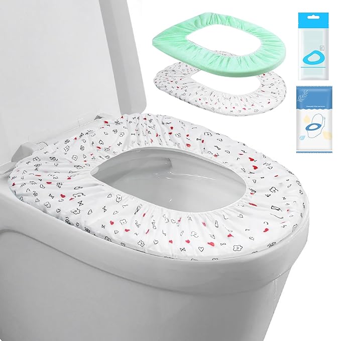 20 Pack Disposable Toilet Seat Cover Waterproof Non-Woven Fabric, Disposable Toilet Seat Covers for Travel, Disposable Seat Covers for Outing Hotel Hospital Public Toilet (Print+Green)