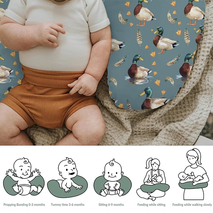Vintage Mallard Ducks Baby Nursing Pillow Covers for Boy Girl Retro Duck Hunting Nursery Pillowcase for Breastfeeding Pillows Wild Birds Feathers Soft Stretchy Slipcovers for Newborn Infant