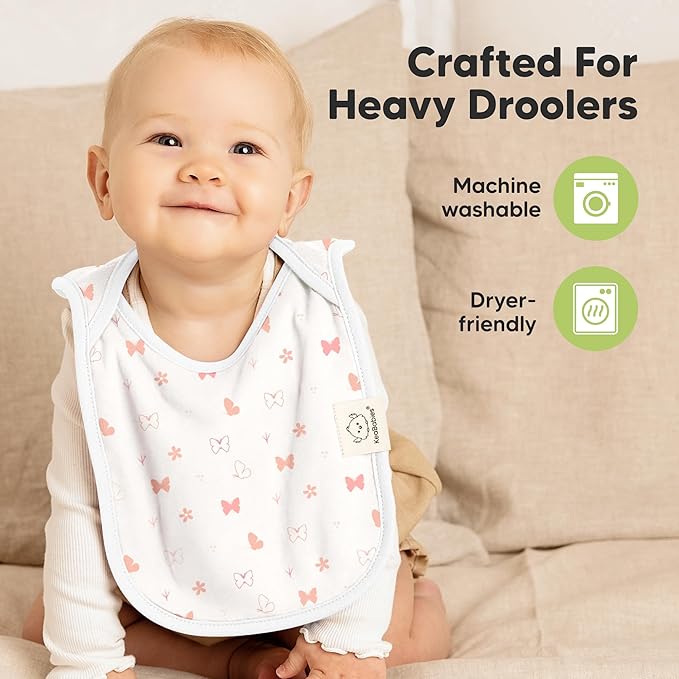 KeaBabies 8-Pack Bibs for Baby Girl, Boy - Pullover Large Baby Bibs for Drooling and Teething Infant, Newborn,Soft & Absorbent Organic Cotton,Long Torso Coverage Keep Toddler Clean & Dry(Butterflies)