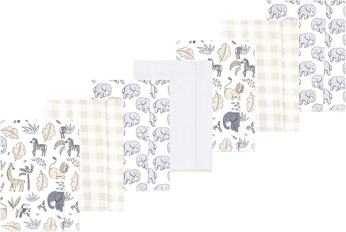 Luvable Friends Hudson Baby Flannel Burp Cloths 7pk, Gray Neutral Safari