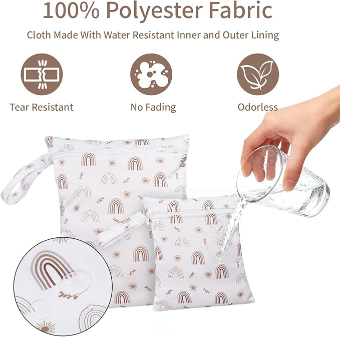 2 Pcs Wet Bags Waterproof Reusable Zippered Pocket Cloth Diaper Wet Dry Bags for Travel Beach Pool Swim, Baby Diapers,Gym Yoga Wet Clothes,Swimsuit,water wipes(Rainbow Plant)