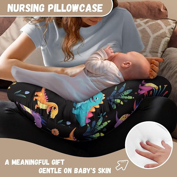 Cute Dinosaur Nursing Pillow Cover for Maternity Mom, Ultra Soft Breathable Breastfeeding Bottle Feeding Pillow Cover Fit for Most Standard Nursing Pillow