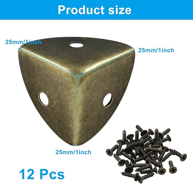 12 Pcs Metal Corner Protectors Bronze Edge Guard Furniture Edge Corner Cover Angle Corner Brackets with Mounting Screws for Box Table Cabinet(1"x1"x1")