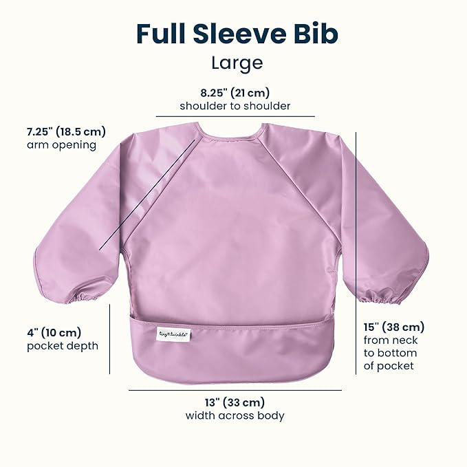 Tiny Twinkle Long Sleeve Bib for Babies & Toddlers | 2-Pack Waterproof Smock Bib for Eating | Machine Washable & Mess-Proof Feeding Essentials | Newborn Shower Gift (Taupe Lilac,2-4Y)