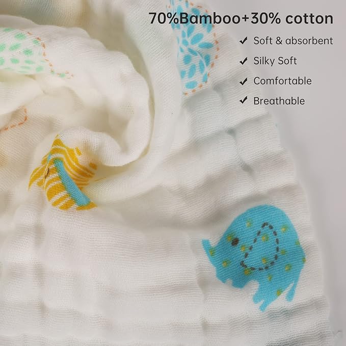 Baby Muslin Burp Cloths, 100% Cotton Burping Cloths Super Absorbent Soft, Bath Towel Burp Cloths for Baby Girl Boy, Great Gift for Newborn, 10 x 20 inch, 4 Pack, Fox & Whale