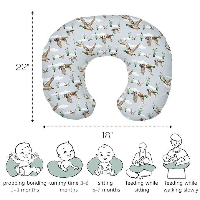 HawSkgFub Duck Hunting Mallard Hunter Nursing Pillow Cover for Baby Boys, Wild Animal Bird Reeds Blue Breastfeeding Pillow Slipcover, Nursing Pillowcase for Newborn Infant, Cover Only