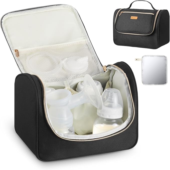VEVOR Wearable Breast Pump Bag, Breast Feeding Bag with Waterproof Mat, Compatible with Momcozy, Medela & Elvie Pumps, Portable Pump Carrying Case for Work, Travel and Family Use, Black