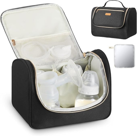 VEVOR Wearable Breast Pump Bag, Breast Feeding Bag with Waterproof Mat, Compatible with Momcozy, Medela & Elvie Pumps, Portable Pump Carrying Case for Work, Travel and Family Use, Black