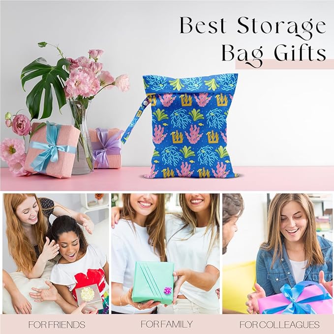 Wet Bag, Wet Dry Bag, Waterproof Swim Bags, Machine Washable Reusable Bags for Beach, Pool, Diapers, and Dirty Yoga Gym Clothes(Colorful Sea Anemone Coral Print