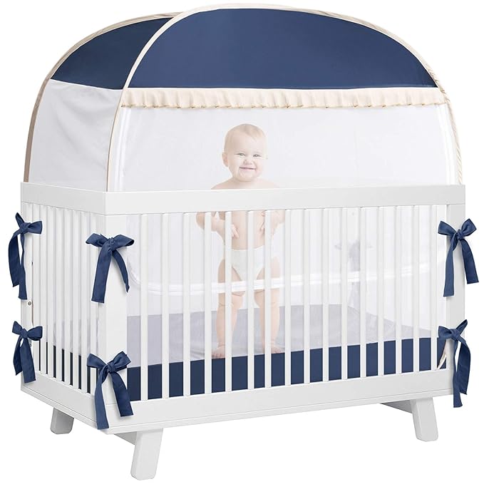 L RUNNZER Safety Crib Tent,Safety Pop Up Tent for Baby Crib,Crib Tent Cover to Keep Baby from Climbing Out and Mosquito bite