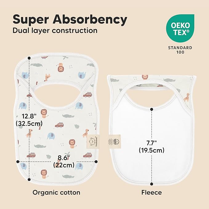 KeaBabies 8-Pack Bibs for Baby Girl, Boy - Pullover Large Baby Bibs for Drooling and Teething Infant, Newborn,Soft & Absorbent Organic Cotton,Long Torso Coverage Keep Toddler Clean & Dry(Wilderness)