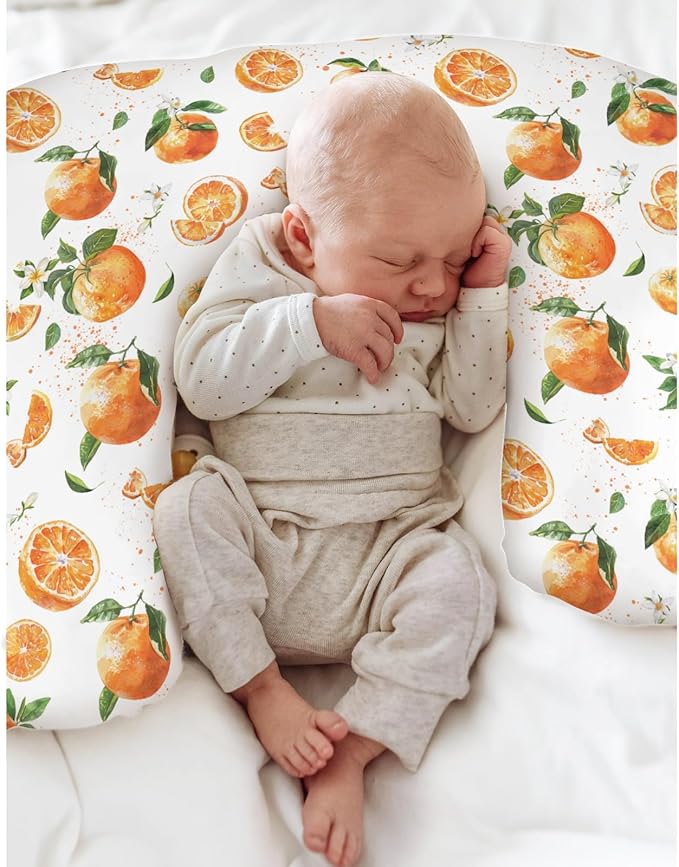 Watercolor Oranges Baby Nursing Pillow Covers for Boy Girl Orange Branches Flowers Leaves Nursery Slipcovers for Breastfeeding Pillows Summer Citrus Fruits Soft Stretchy Covers for Newborn Infant