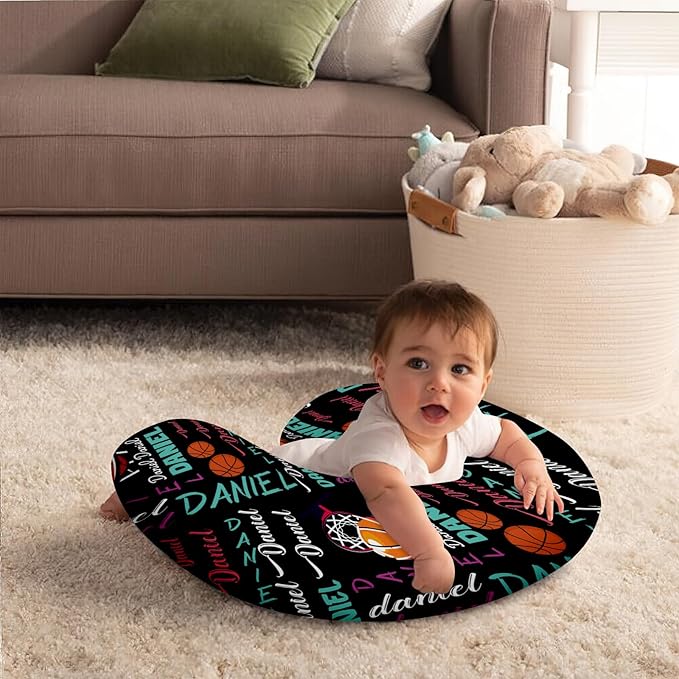 Baby Nursing Pillow Cover - Personalized Name Basketball Theme Breastfeeding U-Shaped for Bottle Feeding, Ultra Soft Comfortable Breastfeeding Pillow Cover for Infant Baby Boys and Girls