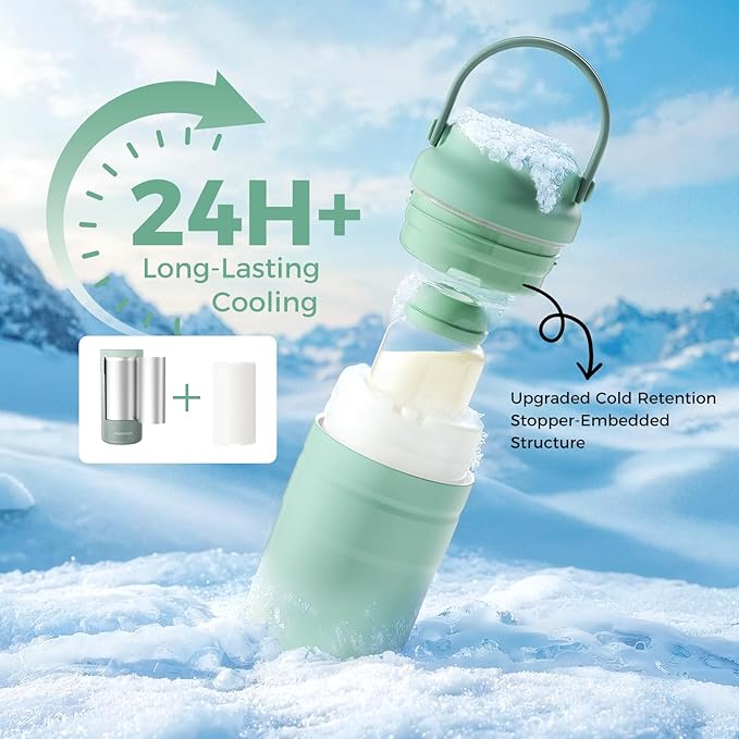 Momcozy Portable Breast Milk Cooler for Travel, 24H Ice-Free Cooling Breastmilk Storage Bottles Container, 12oz Leak Proof Outdoor Small Freezer, Baby Breastfeeding Essential for New Moms