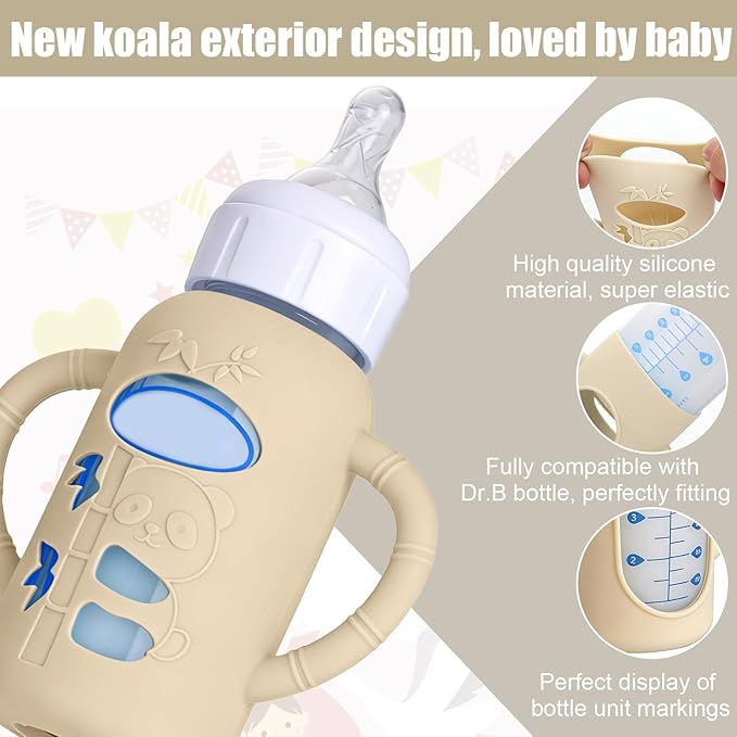 3 Pack Silicone Sleeves for Dr. Brown's Glass Bottles 4 OZ - Anti Breakage Baby Bottle Holder, Compatible with Dr. Brown's Glass Bottles for Babies with Handle(Not Compatible with Other Products)