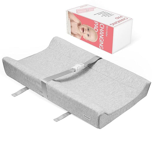 Baby Soft Changing Pad with Washable Cover, Baby Diaper Changing Pads for Dresser Top with Safety Strap,Non Slip Bottom, Topper for Standard Size Infant Diaper Table & Dresser(Gray)
