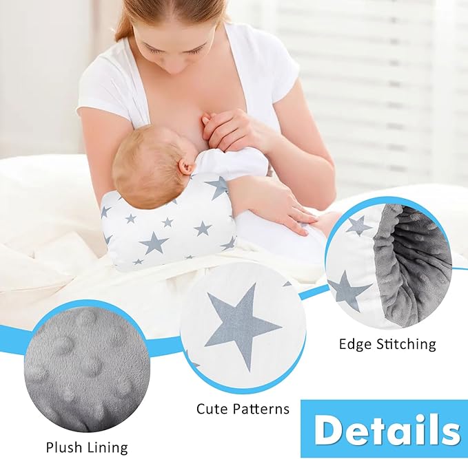 Baby Feeding Arm Pillow,Nursing Arm Pillows for Breastfeeding,Soft Cotton for Newborn, More Support for Mom and Baby,Portable and Washable,Ergonomic Nursing Essentials（White Star）