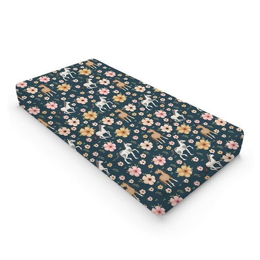 Watercolor Horse Boho Floral Changing Pad Cover Cute Horses Baby Diaper Change Table Pad Cover for Boys Girls Soft Breathable Stretch Snug Fitted Diaper Changing Mat Sheets Covers 32''x16'' Navy