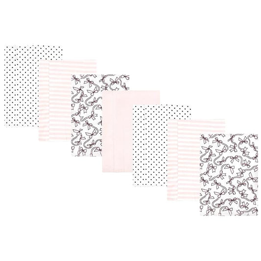 Hudson Baby Unisex Baby Cotton Flannel Burp Cloths, Pink Bows 7 Pack, One Size