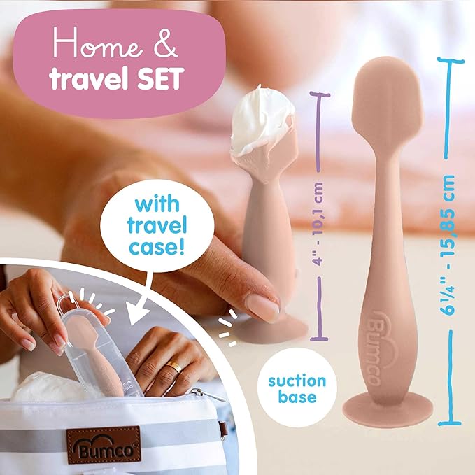 Bumco Baby Bum Brush + Mini Diaper Cream Spatula - BPA-Free Butt Spatula, Soft Diaper Spatula, Baby Diaper Cream Applicator, Mom-Invented Diaper Bag Essentials, Butt Spatula