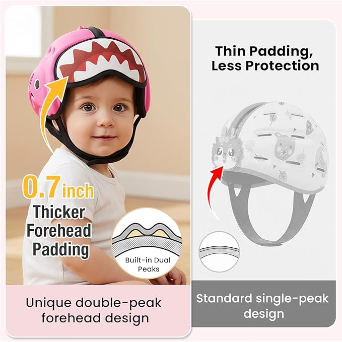 Mambobaby Baby Head Protector Helmet for Crawling and Walking, Breathable Soft Helmet, Ultra-Lightweight & Adjustable, Prevents Bumps Safety Helmet for Infants Toddlers 6-24 Months (Sweetie Shark)