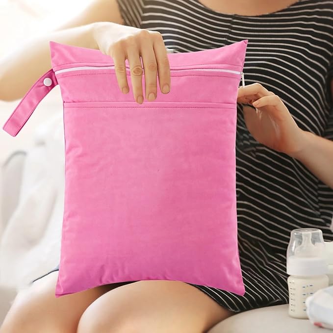 4 Pcs Wet Bags Set, Double Zipper Waterproof Nappy Bag, 11.8 x 15.7 In, Swim Wet Bags with Handle, Reusable Wet Dry Bags for Cloth Nappies, Travel, Multicolor