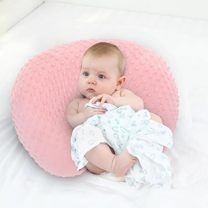 LAT Nursing Pillow for Breastfeeding with Removable Minky Cover,Ergonomic Breast Feeding Pillows for Mom and Baby,Machine Washable(Pink)