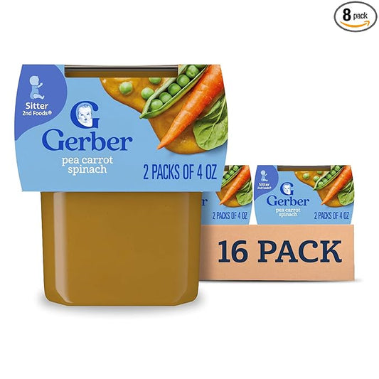 Gerber Stage 2 Baby Food, Pea Carrot Spinach Puree Tubs, Baby Puree, 16PK