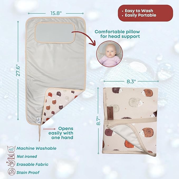 Hamur Home Portable Changing Pad – Waterproof, Washable & Easy Wipe Clean, Foldable Travel Baby Changing Mat for Diaper Bag, Compact & Lightweight, Must-Have for Newborns (Urchin Pattern)