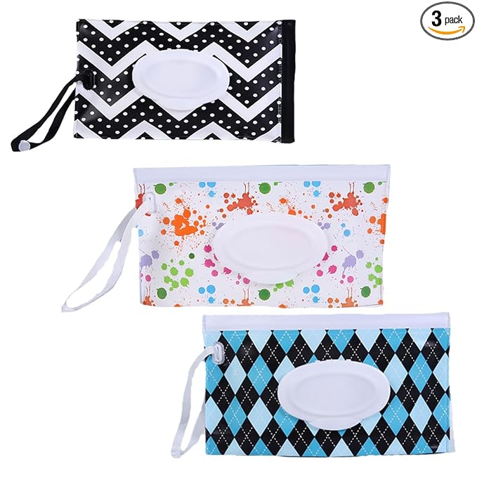 3 Pack Baby Wipes Dispenser,Reusable Portable Wipe Holder,Travel Wipes Pouch Baby Wipes Containe,Wet Wipe Bag for Baby or Personal