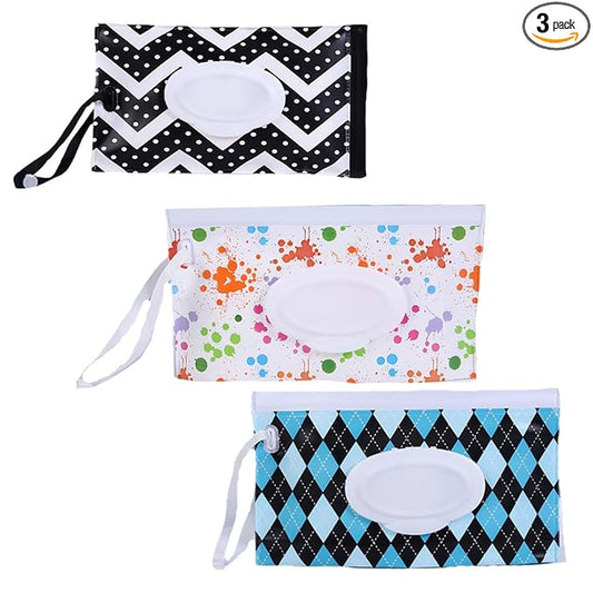 3 Pack Baby Wipes Dispenser,Reusable Portable Wipe Holder,Travel Wipes Pouch Baby Wipes Containe,Wet Wipe Bag for Baby or Personal