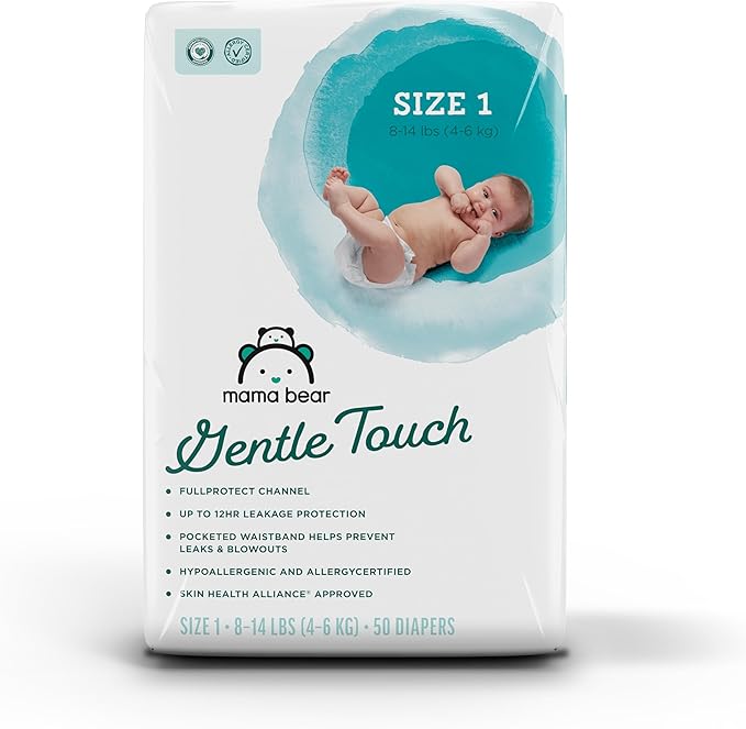 Amazon Brand - Mama Bear Gentle Touch Diapers, Hypoallergenic, Leakage Protection, Size 1, 50 Count