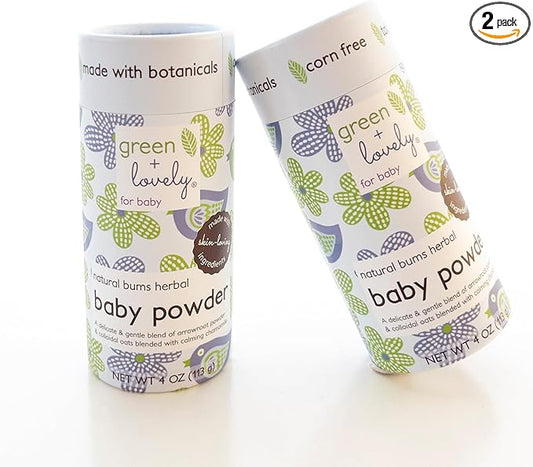 Natural Bums Baby Powder, Natural Arrowroot + Chamomile Based Powder Safe for Sensitive Skin, Corn Free, Calming Oats, Zero Synthetic Scent or Preservatives - 6 Volume oz - green + lovely (2)
