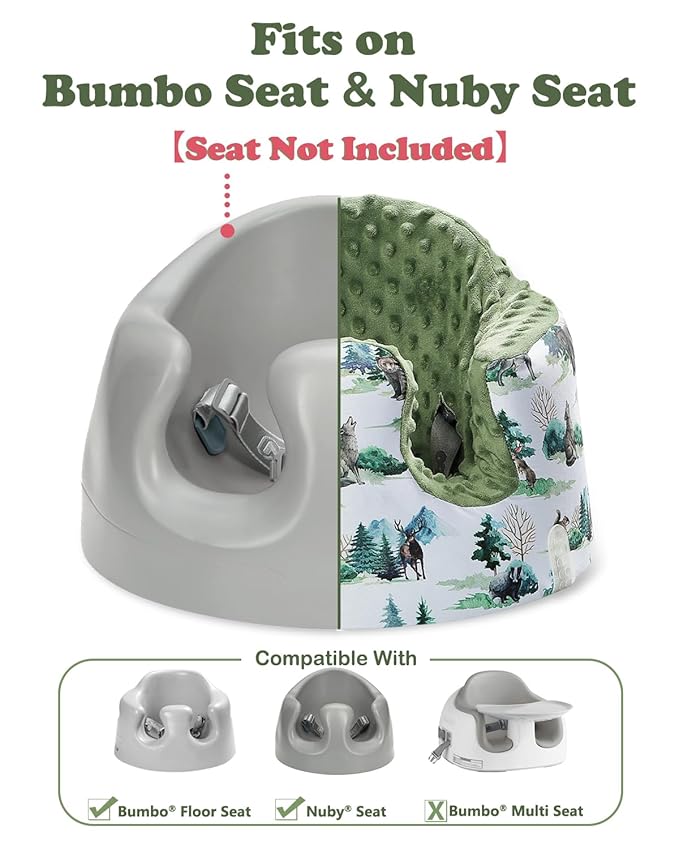BOMOLOUR Seat Cover Compatible with Bumbo Seat and Nuby Seat, Floor Seat Cover for Boys and Girls, Removable Breathable Baby Seat Cover, New Designed, Anti-Slip, Seat Not Included, Green Forest