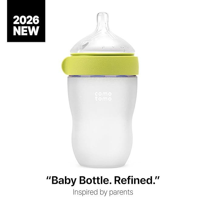 Comotomo Silicone Baby Bottle Gen 2 – 2026 Release (8oz) – Soft, Wide-Neck Bottle for Comfortable Feeding with Dual Anti Colic Vents (Includes Medium Flow Nipples), Green