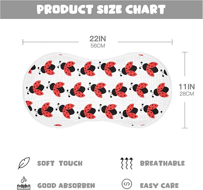 vvfelixl Cute Ladybug Pattern Burp Cloths for Baby Boy Girls Baby Washcloths Burp Rags 1 Pack White