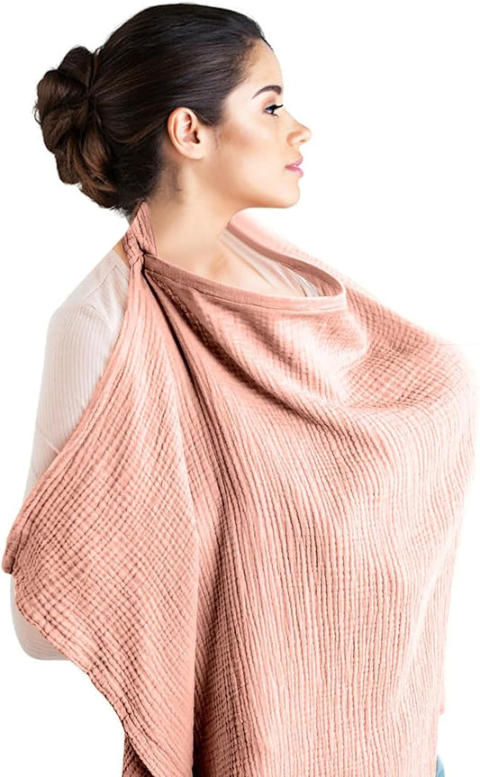 Nursing Cover – 100% Cotton Muslin, Snap Buttons, Rigid Neckline, Lightweight, Breathable, with Carry Pouch