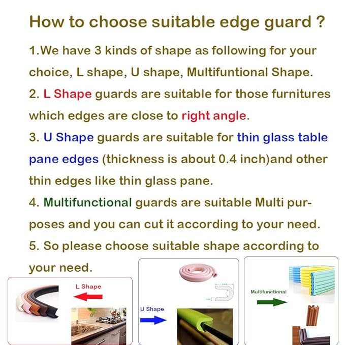 M2cbridge U Shape Extra Thick Furniture Table Edge Protectors Foam 6.5 Ft (Black with 4 Corners)