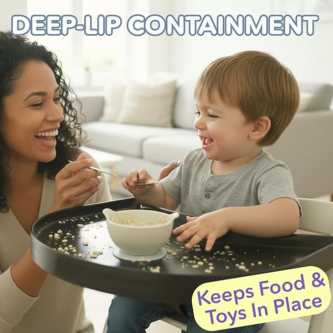 High Chair Tray for Stokke Tripp Trapp - Black - No Baby Set Needed. Suction Surface. Snap-on. BPA Free.