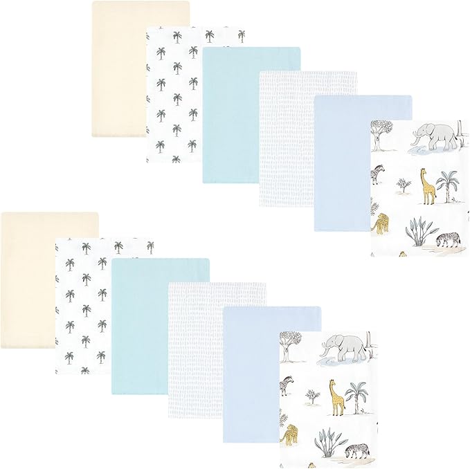 Hudson Baby Unisex Baby Cotton Flannel Burp Cloths Bundle, Boy Safari World, One Size