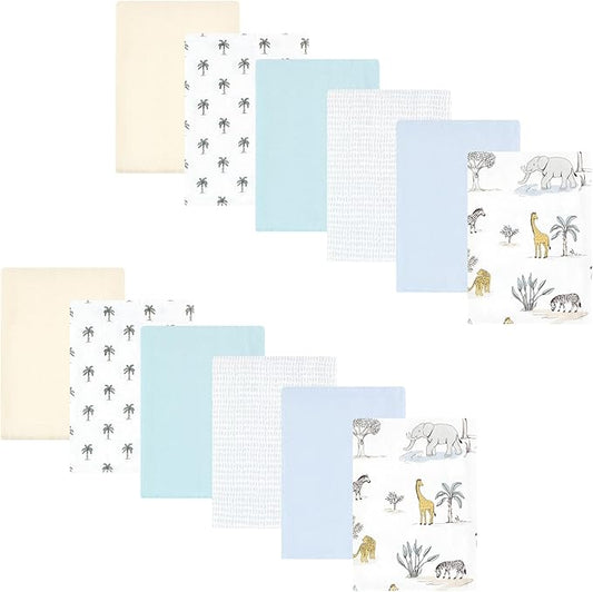 Hudson Baby Unisex Baby Cotton Flannel Burp Cloths Bundle, Boy Safari World, One Size