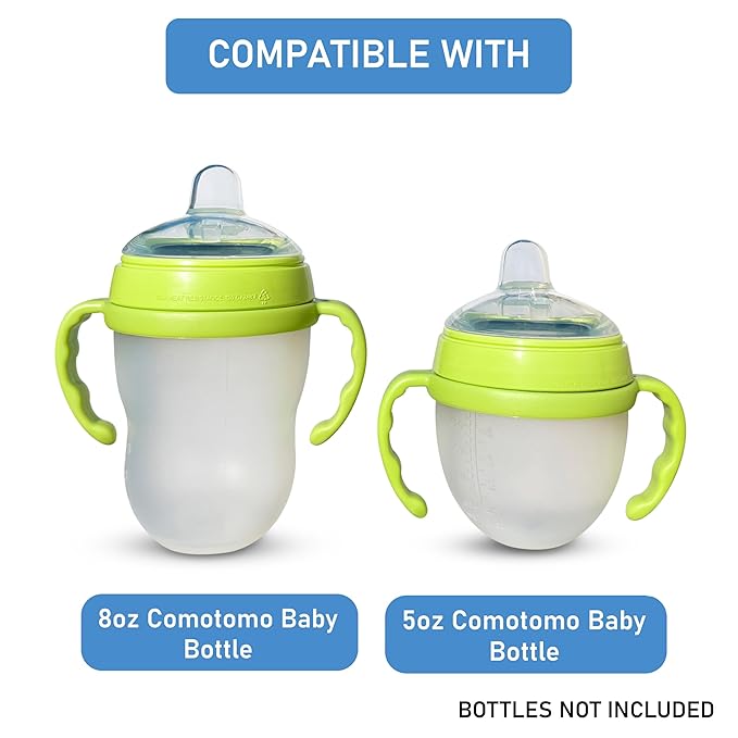 Sippy Spout Nipples with Bottle Handles for Comotomo Baby Bottles 2-Pack Soft Food Grade Silicone Spout, Transition Nipples, Converts Baby Bottle to Sippy Cup, Spill Proof, BPA-Free, 4+ months (Green)