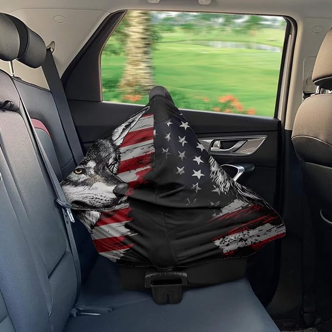 Belidome Wolf American Flag Nursing Cover Up for Breastfeeding 4th of July Baby Boy Carseat Canopy Patriotic Nursing Shawl