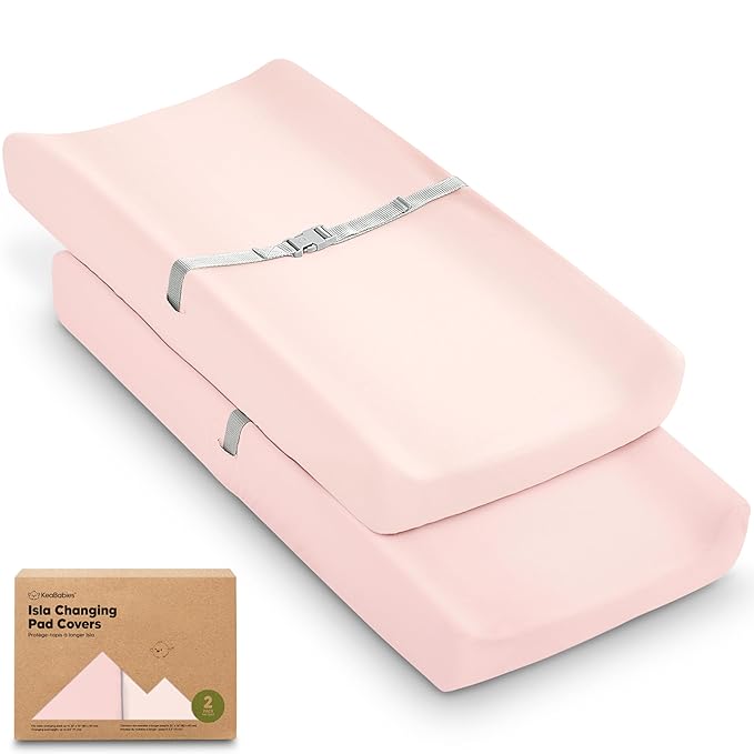 2-Pack Baby Changing Pad Cover for Girl, Boy - 34x18 Soft Viscose Derived from Bamboo Baby Diaper Changing Table Pad Cover Sheets, Neutral, Snug Fit Nursery Diaper Change Sheets (Mist Rose)