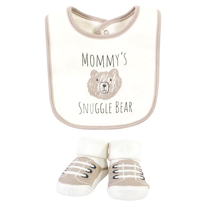 Hudson Baby Unisex Baby Cotton Bib and Sock Set, Snuggle Bear, One Size