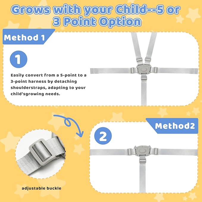 High Chair Replacement Straps Compatible with Ingenuity, Jeep, Evenflo, Baby Trend, IKEA, Skip Hop eon, Peg Perego Highchairs Accessories, for Most 5 & 3 Point High Chairs, Adjustable High Chair Belt
