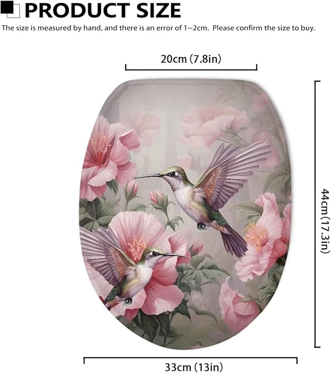Hummingbird Polyester Fabric Toilet Seat Cover - Dustproof With Elastic Edges, Universal for Most Bowl Lids