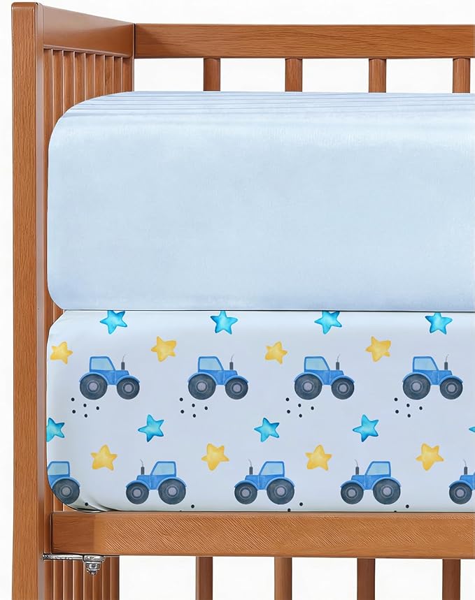 2-Pack Mini Crib Sheets Fitted - Pack N Play Sheets for Pack and Play Mattress - Stretchy Soft Microfiber Playard Bedding - Mini Toddler Bed Cover for Boys & Girls - Oeko-Tex - 38 x 24in, Night Farm